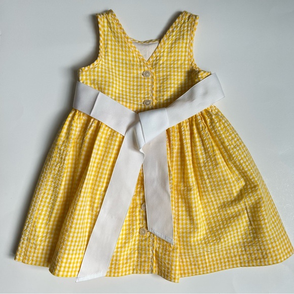 Ralph Lauren Yellow and White Gingham Seersucker Dress and Bloomer, Size 12M - Picture 6 of 12